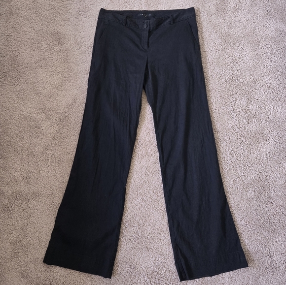 THEORY 62% Linen Blend Black  Pants Mid Rise Wide Leg Trousers Size 10 - Picture 2 of 16
